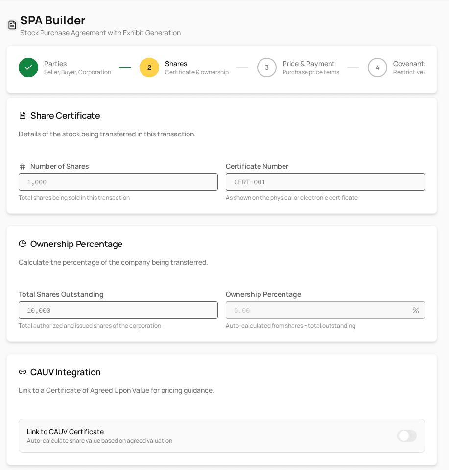 SPA shares and valuation integration