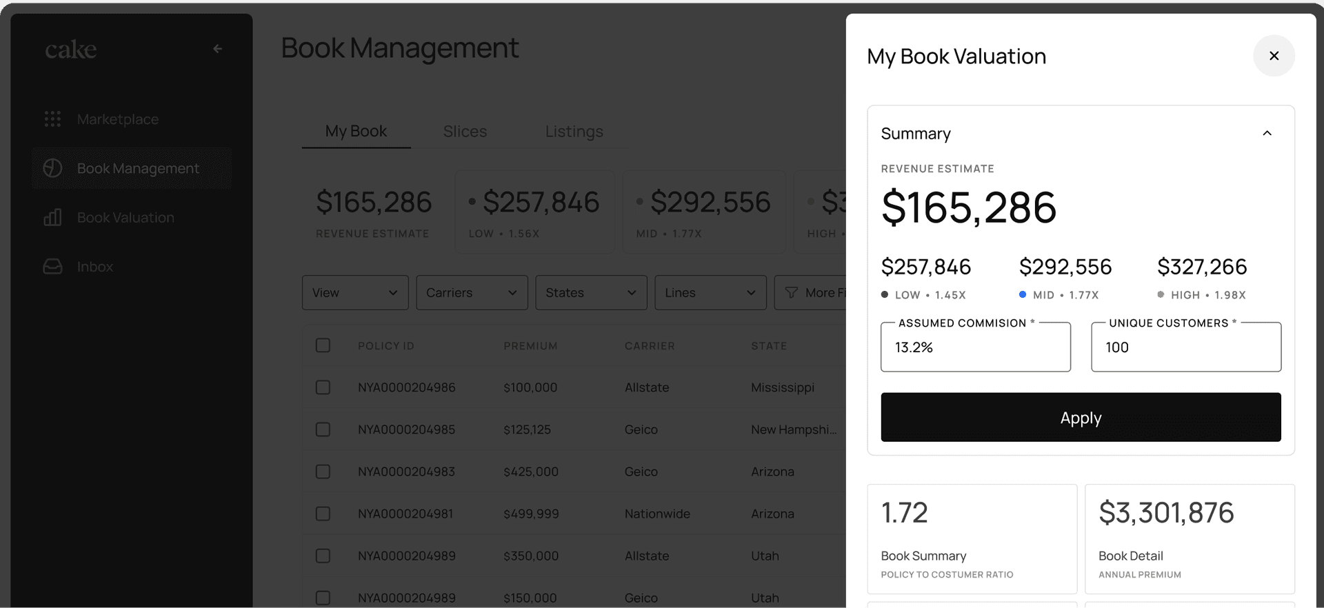 My Book Valuation dashboard interface